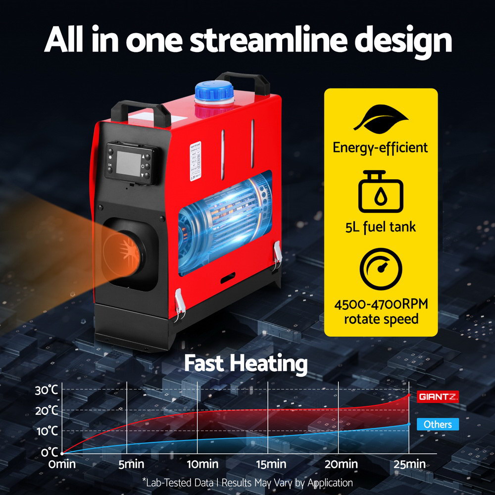 Giantz Diesel Air Heater All-in-one 12V 5KW LCD Remote Control for C - DAH-2-5KW