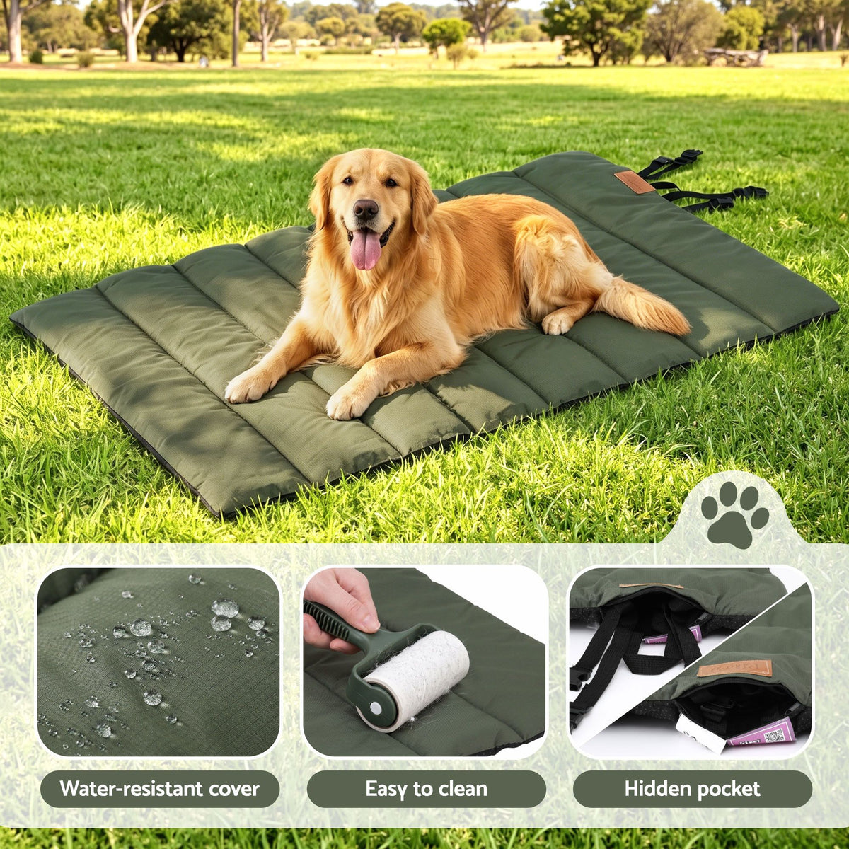 i.Pet Outdoor Dog Bed Large Water-resistant Washable Foldable Travel Dog Mat Green