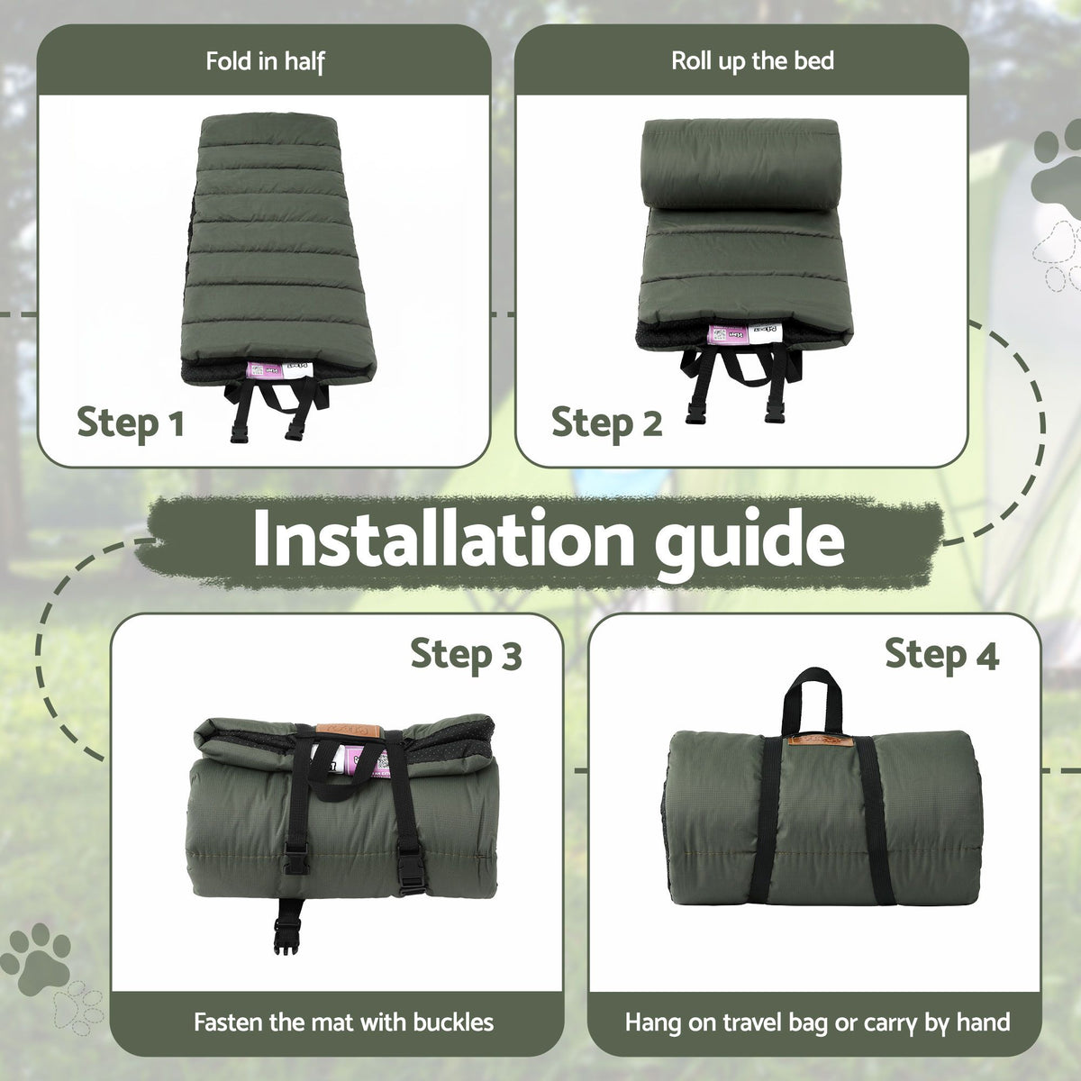 i.Pet Outdoor Dog Bed Large Water-resistant Washable Foldable Travel Dog Mat Green
