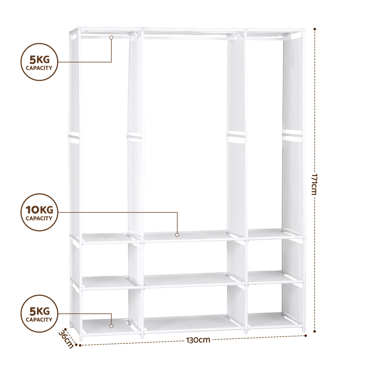 Artiss Large Portable Clothes Closet Wardrobe with Open Shelf White