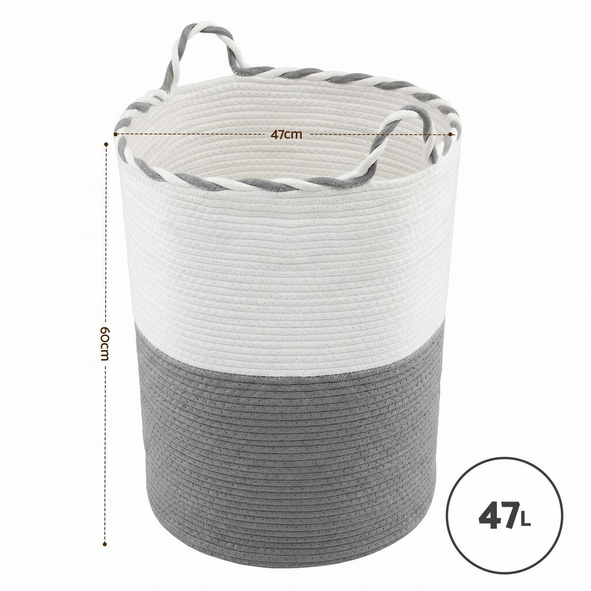 Artiss Woven Laundry Basket with handles Foldable White & Grey