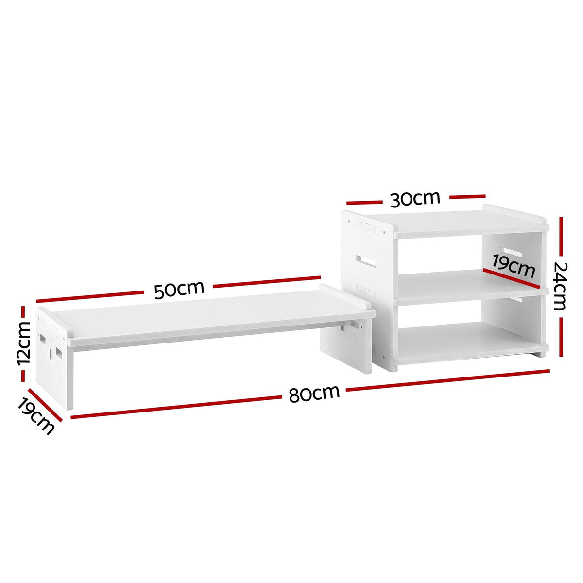 Artiss Monitor Stand and 3-Tier Desk Organiser 2-in-1 Modular Computer Monitor Riser PVC Desktop Shelf Holds 20kg for Office Students Gaming