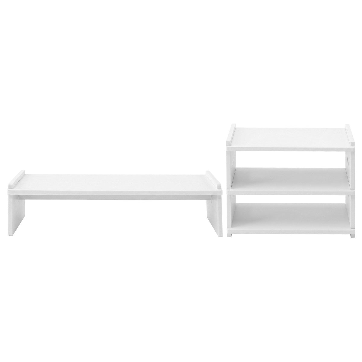 Artiss Monitor Stand and 3-Tier Desk Organiser 2-in-1 Modular Computer Monitor Riser PVC Desktop Shelf Holds 20kg for Office Students Gaming