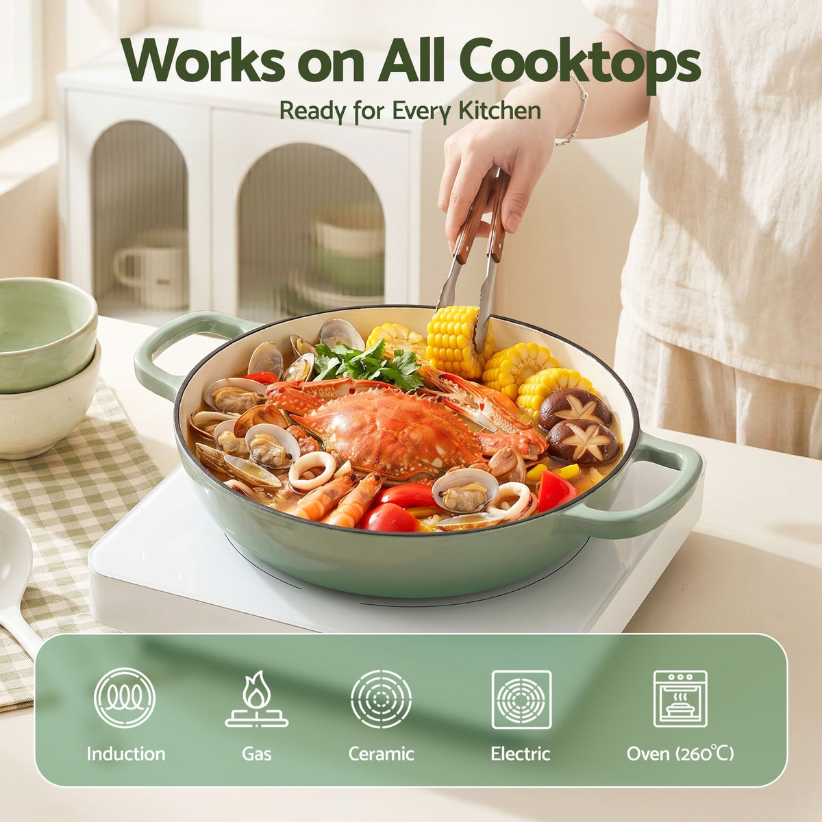 5-Star Chef 3.3L Enameled Cast Iron Dutch Oven Pot with Lid for - DTO-PAN-GN