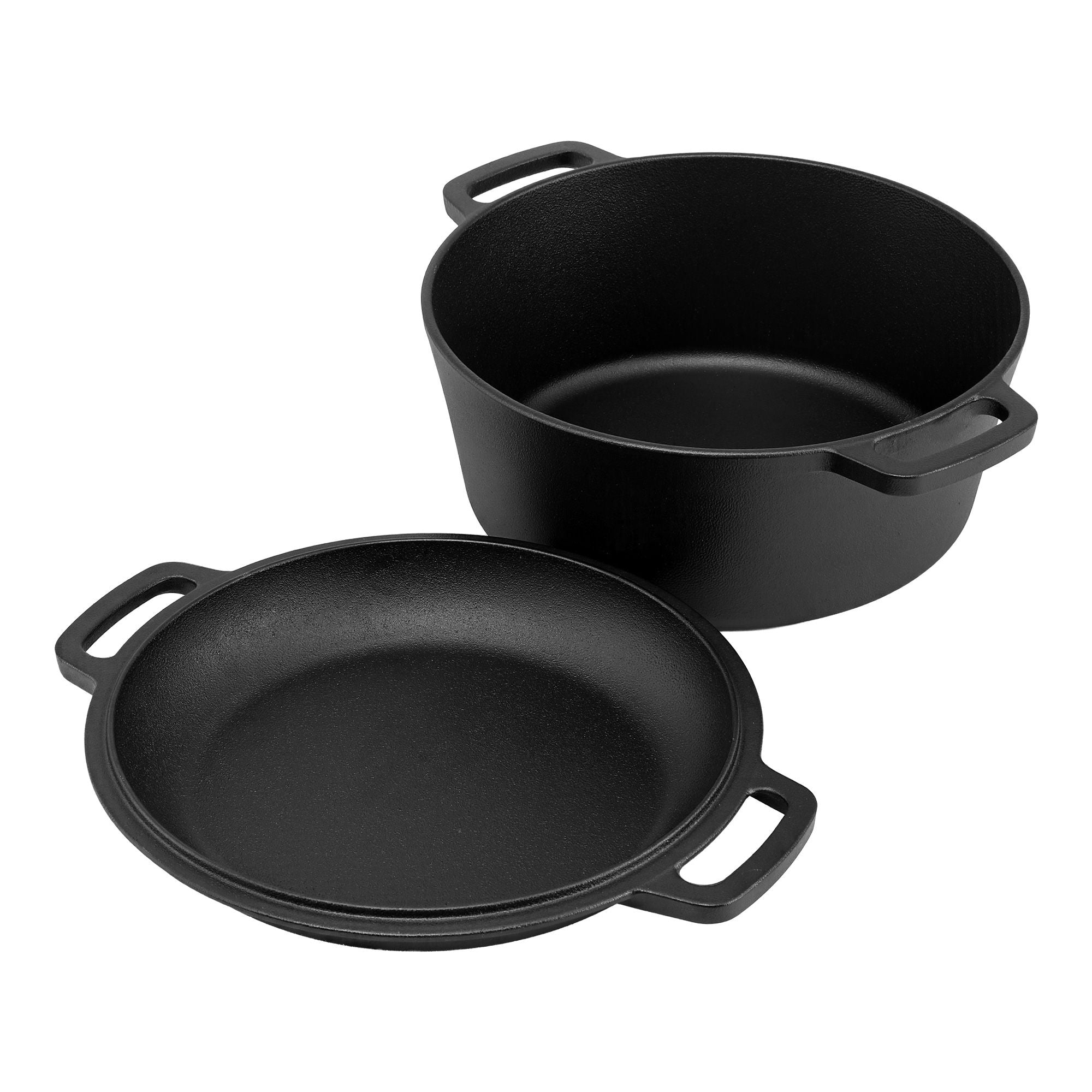 5-Star Chef 5L 2-In-1 Pre-Seasoned Cast Iron Dutch Oven Pot - DTO-POT-2IN1-BK