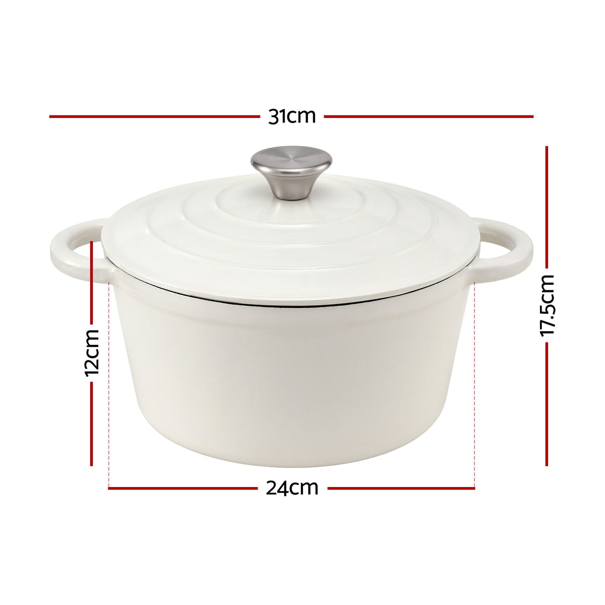 5-Star Chef 3.8L Enameled Cast Iron Dutch Oven Pot with Lid for - DTO-POT-WH