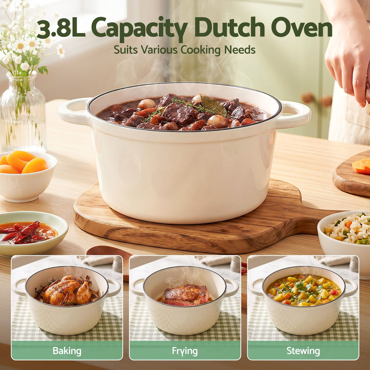 5-Star Chef 3.8L Enameled Cast Iron Dutch Oven Pot with Lid for - DTO-POT-WH