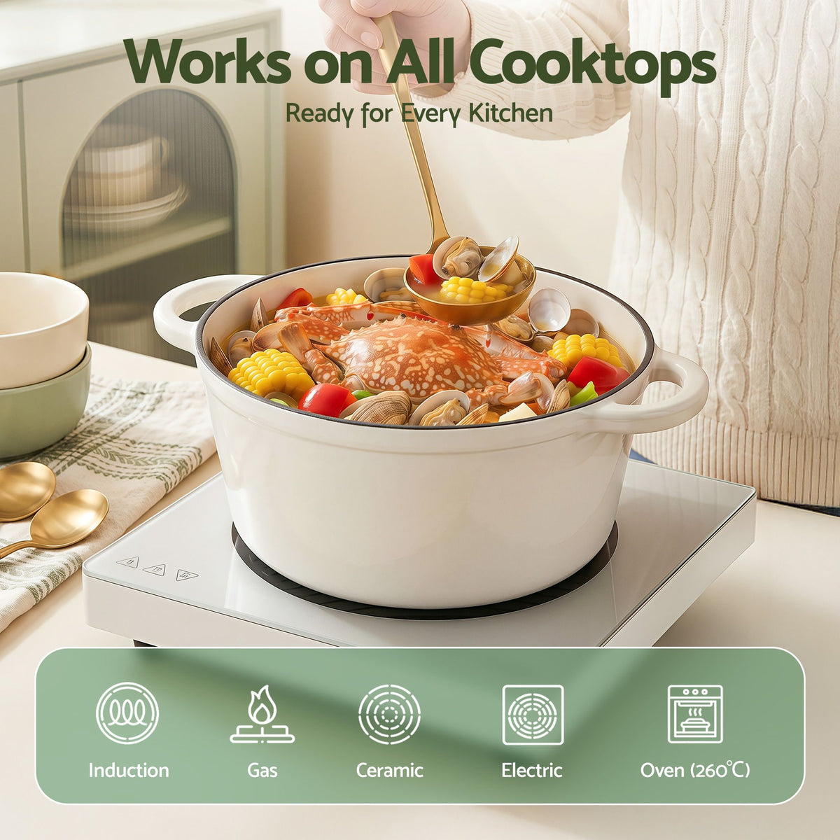 5-Star Chef 3.8L Enameled Cast Iron Dutch Oven Pot with Lid for - DTO-POT-WH