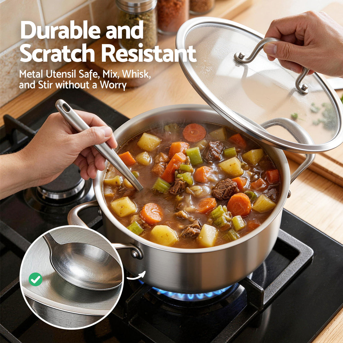 5-Star Chef 4.5L 24cm Stainless Steel Dutch Oven Pot with Lid and Stay-Cool Handle
