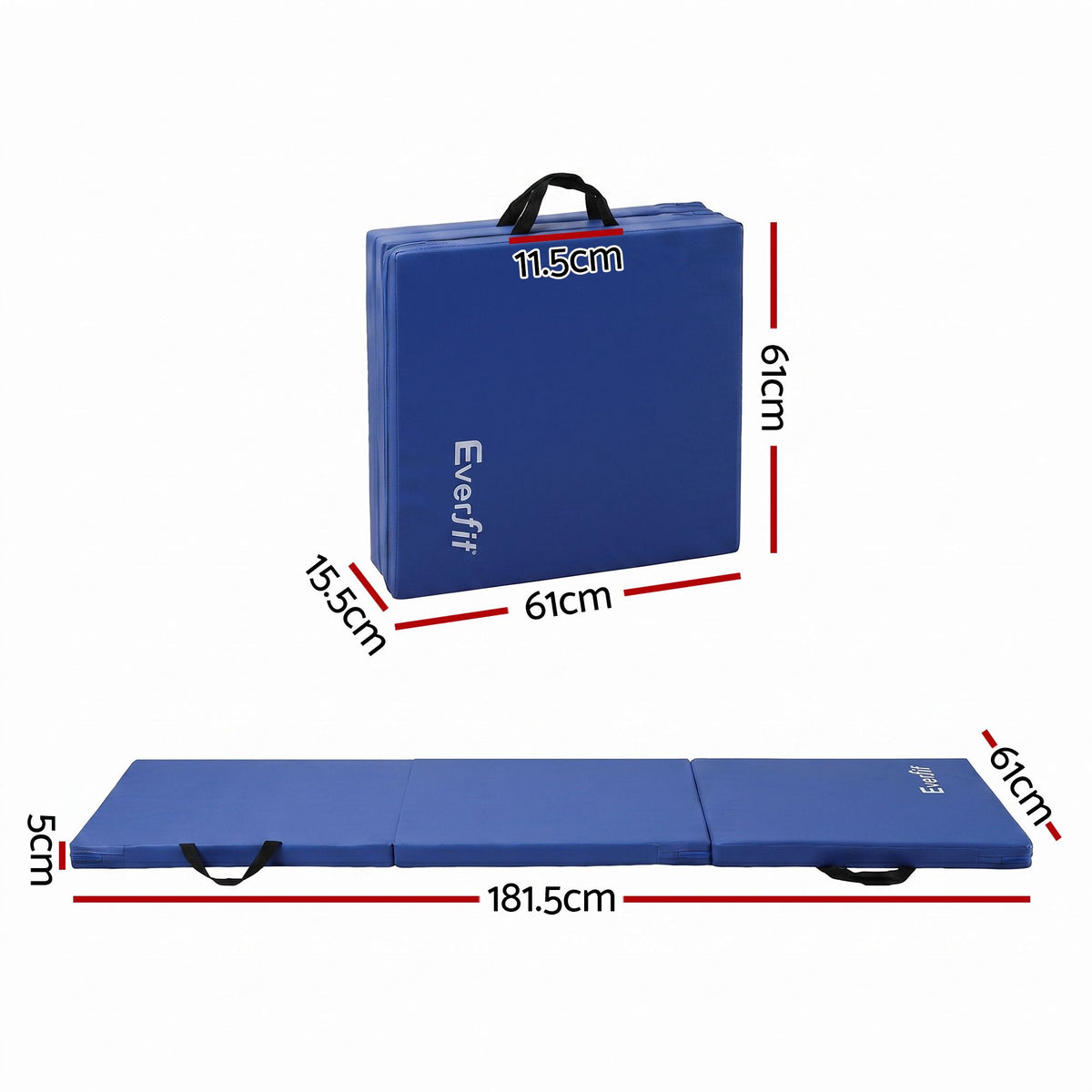 Everfit 180x60cm Gymnastics Mats Folding Exercise Floor Mat Portable 3 Fold Tumbling Mat Blue