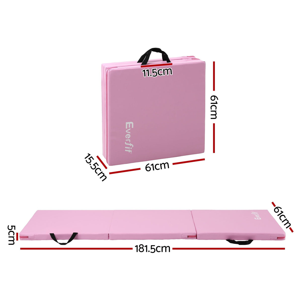 Everfit 180x60cm Gymnastics Mats Folding Exercise Floor Mat Portable 3 Fold Tumbling Mat Pink