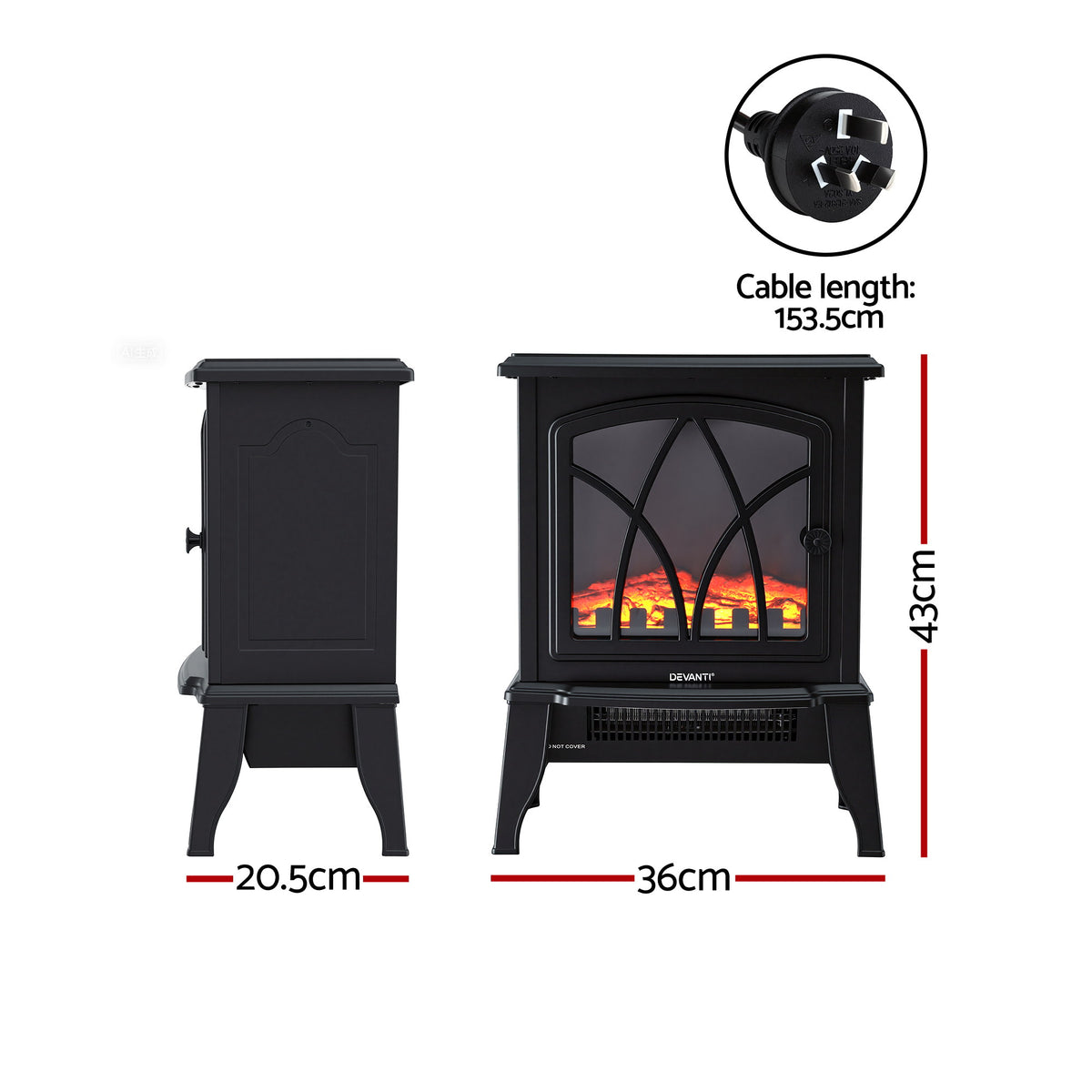 Devanti 2000W Electric Fireplace Heater Stove Freestanding - EFL-D-19C-2000-BK