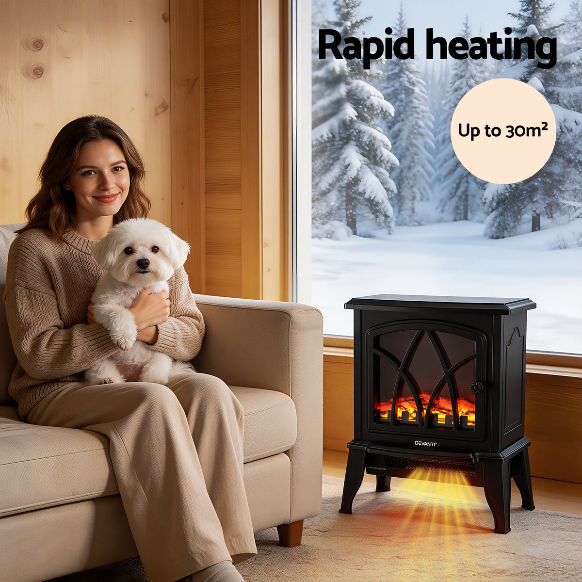 Devanti 2000W Electric Fireplace Heater Stove Freestanding - EFL-D-19C-2000-BK