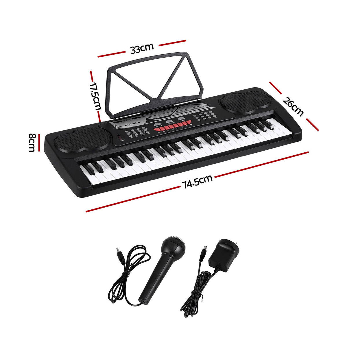 Alpha 49 Key Electronic Keyboard Portable Digital Piano Musical Instrument Black