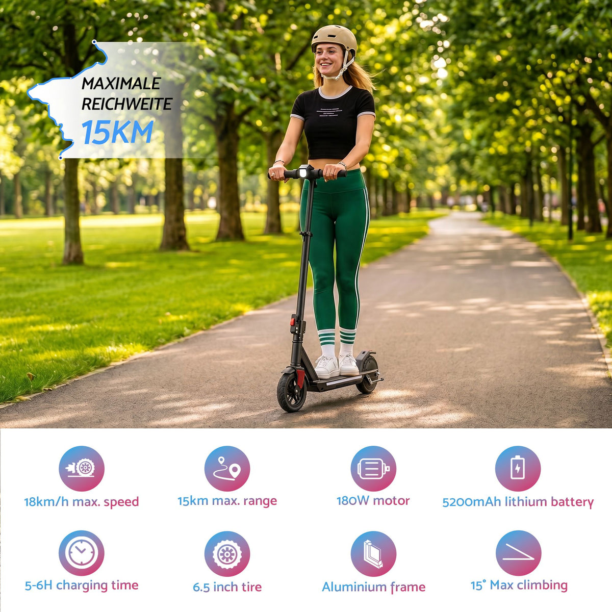Electric Scooter 180W 18KM/H Foldable Height Adjustable Porta - ESC-180W-H178-BK