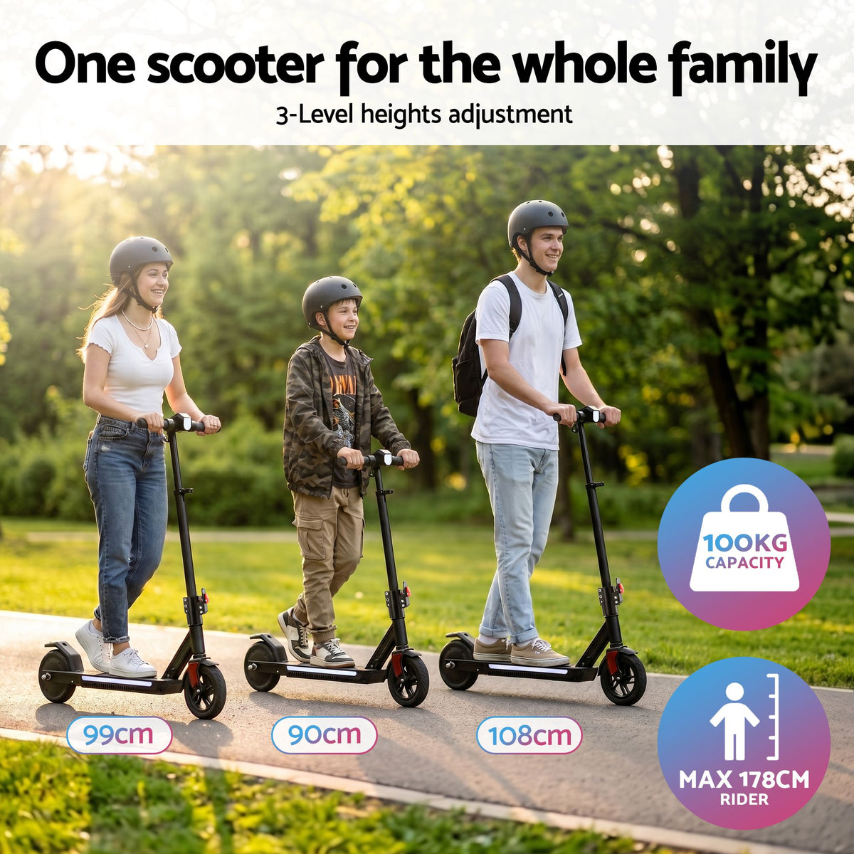 Electric Scooter 180W 18KM/H Foldable Height Adjustable Porta - ESC-180W-H178-BK
