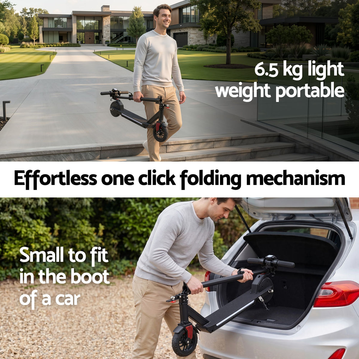 Electric Scooter 180W 18KM/H Foldable Height Adjustable Porta - ESC-180W-H178-BK
