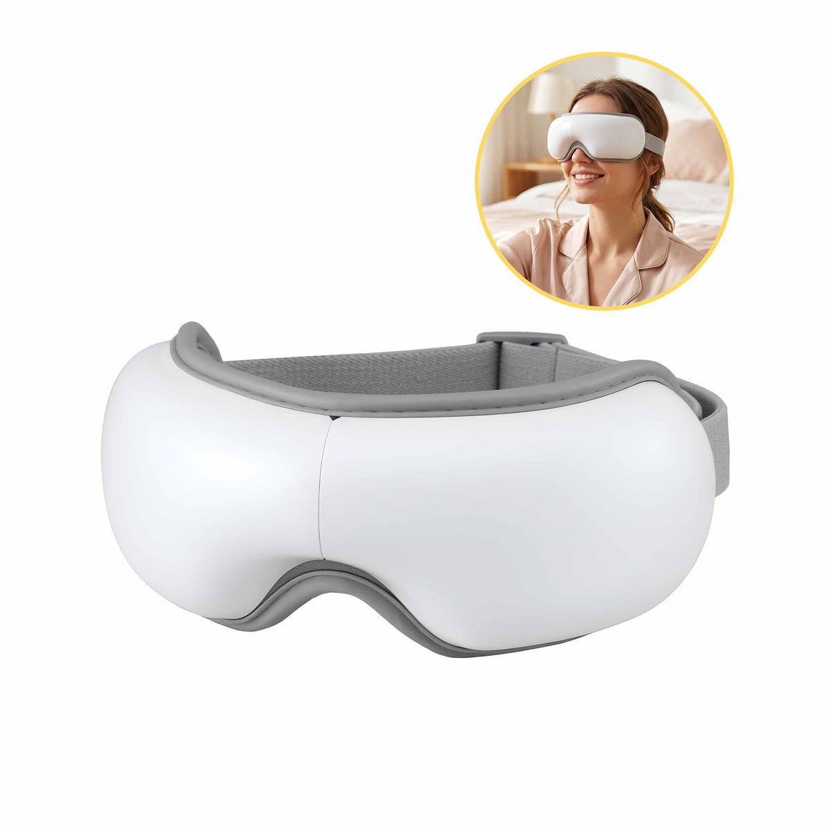 Livemor Eye Massager with Heat & Vibration | 180° Foldable Electric Eye Heat Mask with Bluetooth Music for Fatigue Relief | Rechargeable 3D Wrap-Around Temple Massager, White