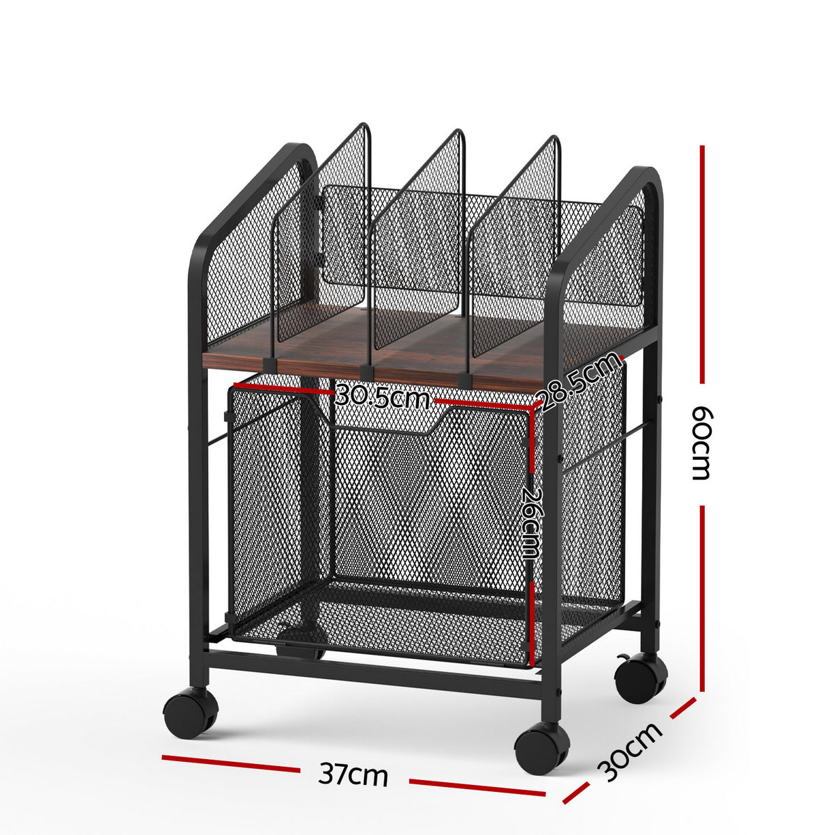 Artiss Mobile File Cabinet Rolling with Locking Wheels Wood - FC-MESH-1D-BK