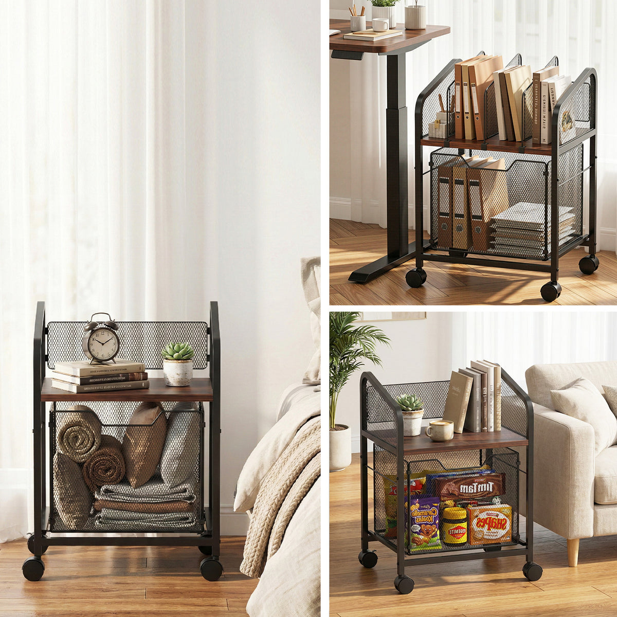 Artiss Mobile File Cabinet Rolling with Locking Wheels Wood - FC-MESH-1D-BK