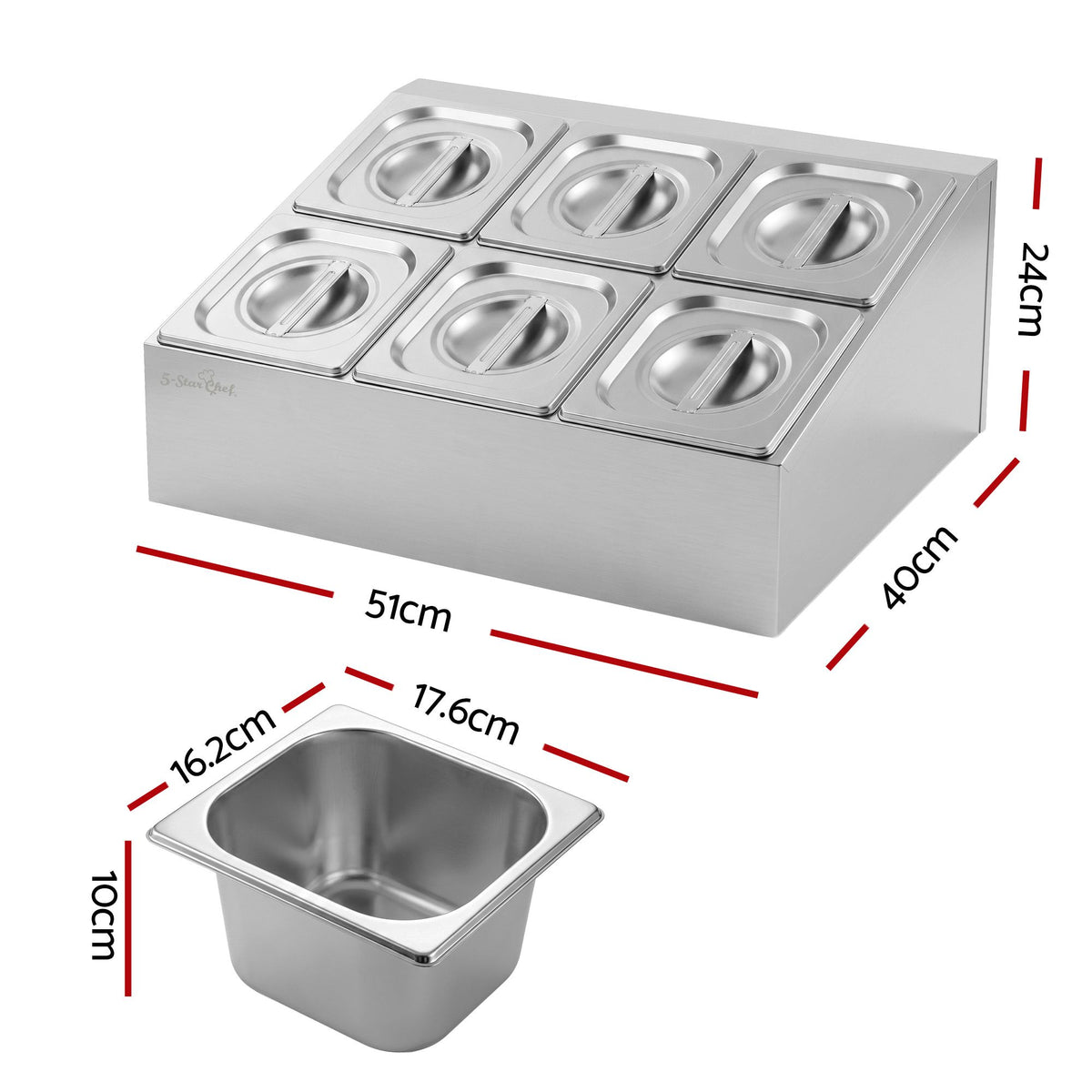 5 Star Chef 6 Pan Food Serving Container Stainless Steel Lids