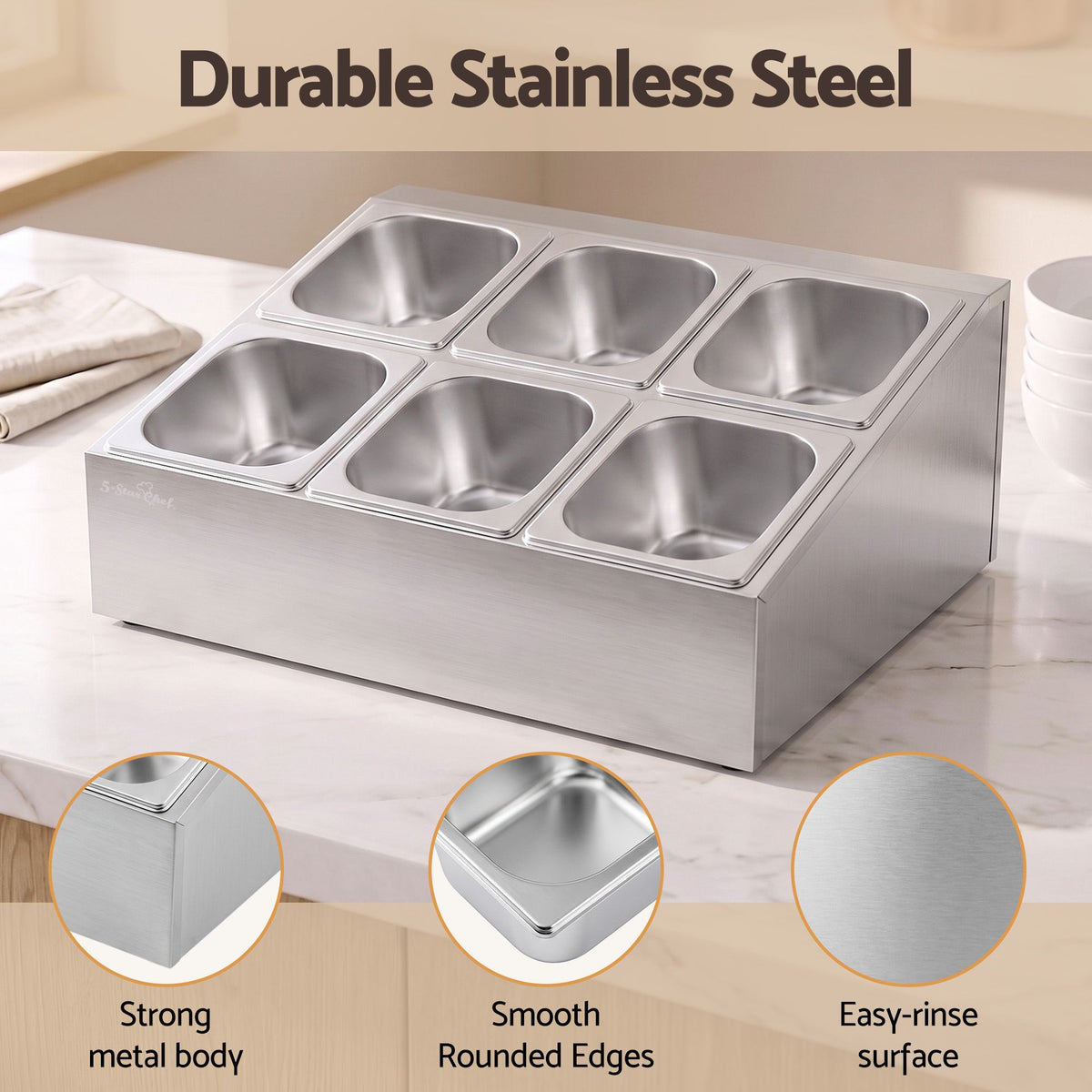 5 Star Chef 6 Pan Food Serving Container Stainless Steel Lids
