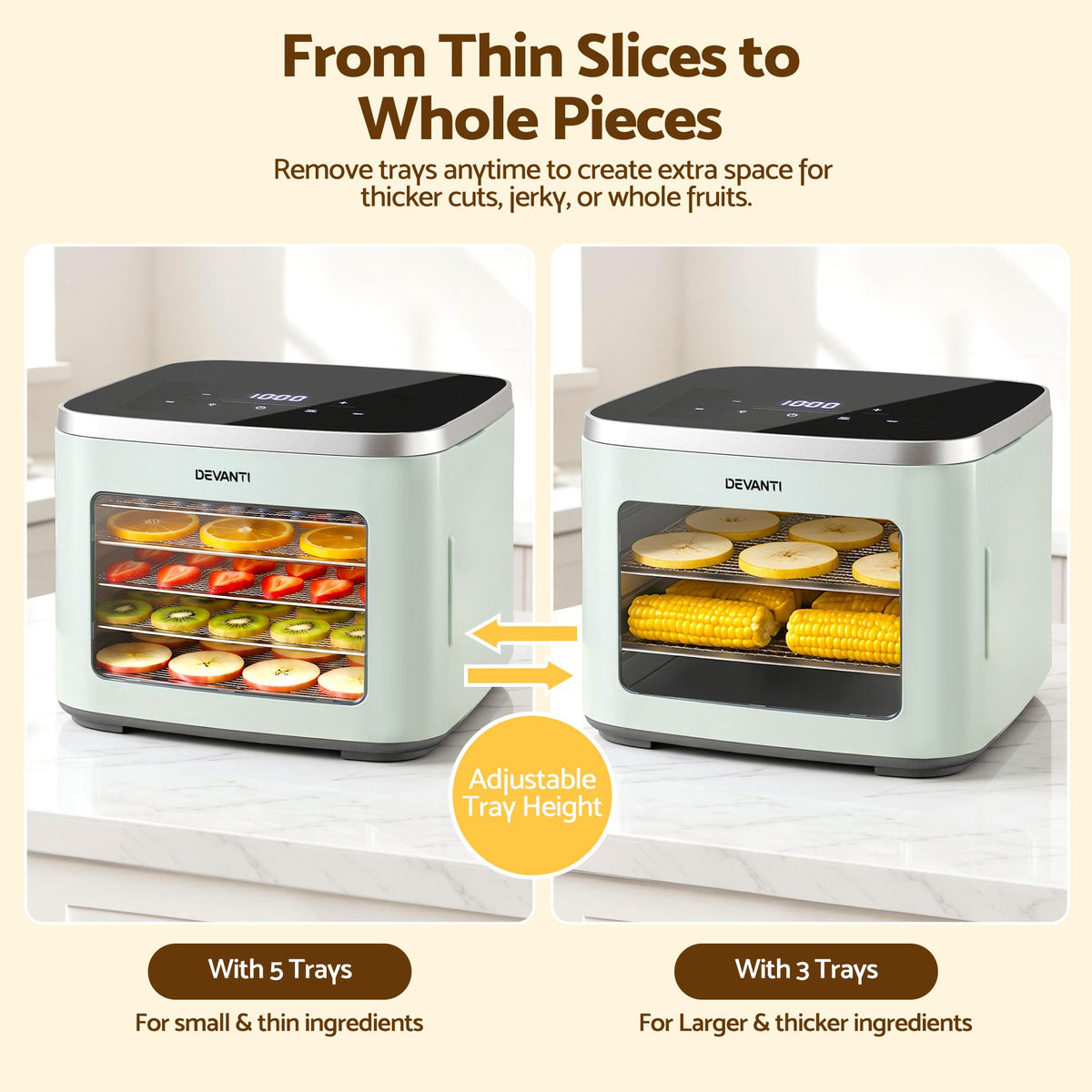 Devanti Food Dehydrator Machine 5 Tray Mini Fruit Dryer Maker Green