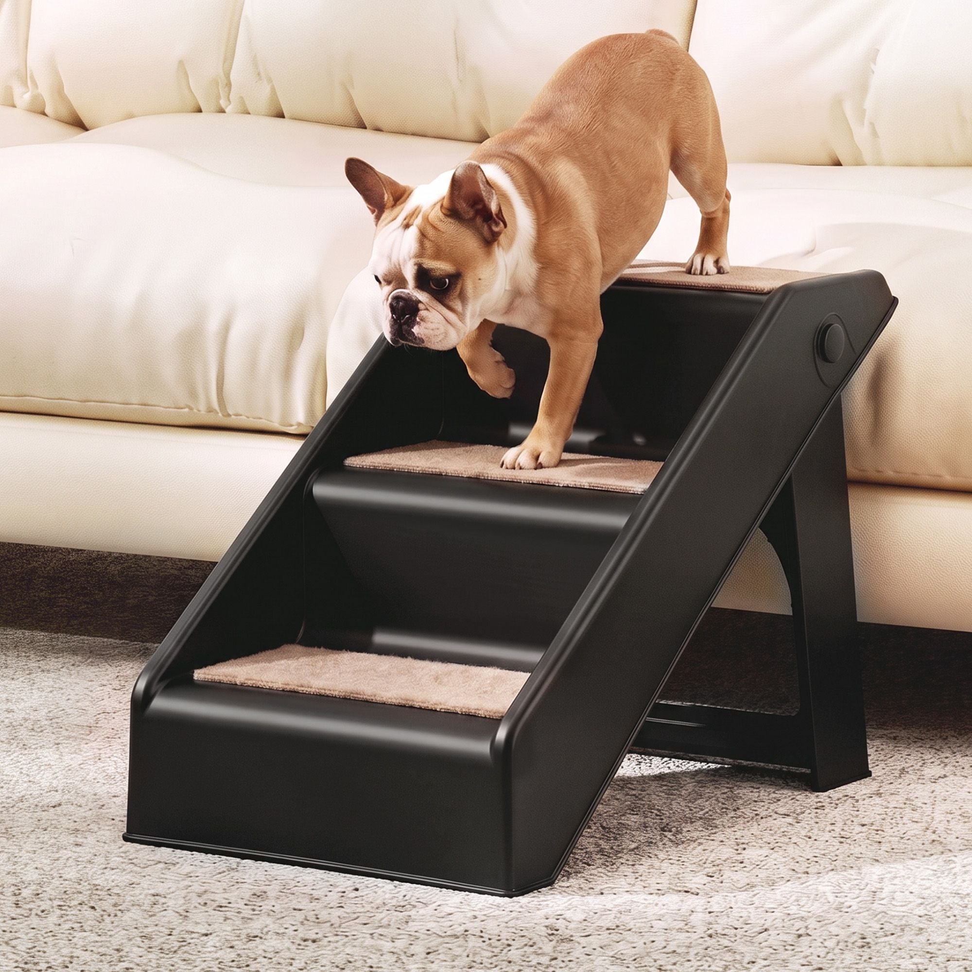 i.Pet Dog Ramp 3 Steps Pet Stairs Bed Sofa Car Foldable Portable Ladder Black