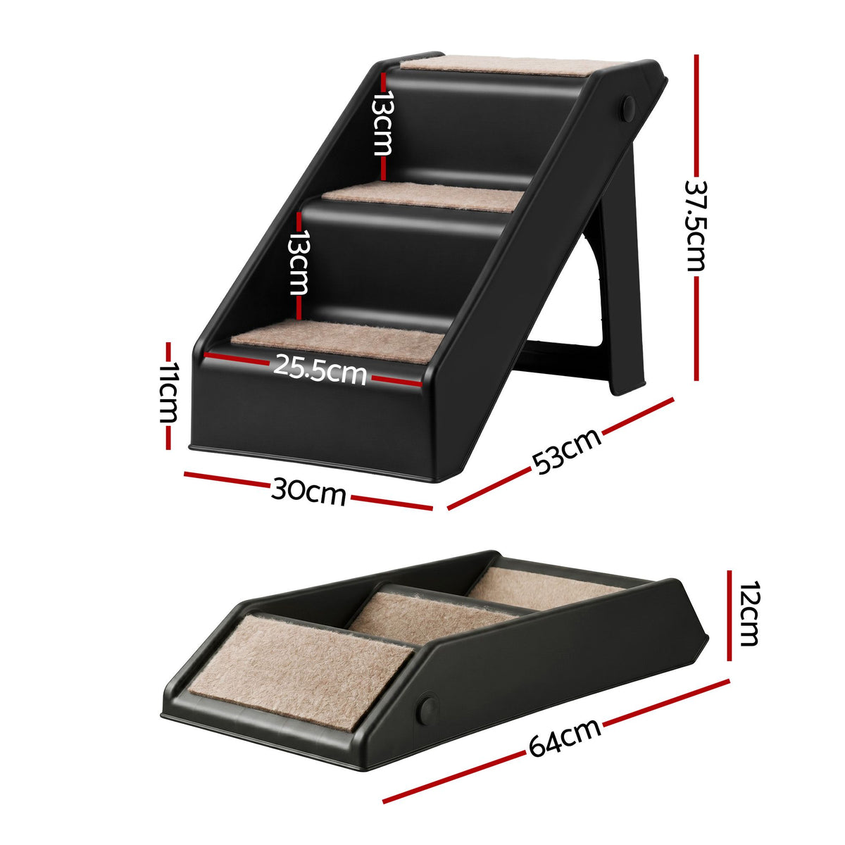 i.Pet Dog Ramp 3 Steps Pet Stairs Bed Sofa Car Foldable Portable Ladder Black