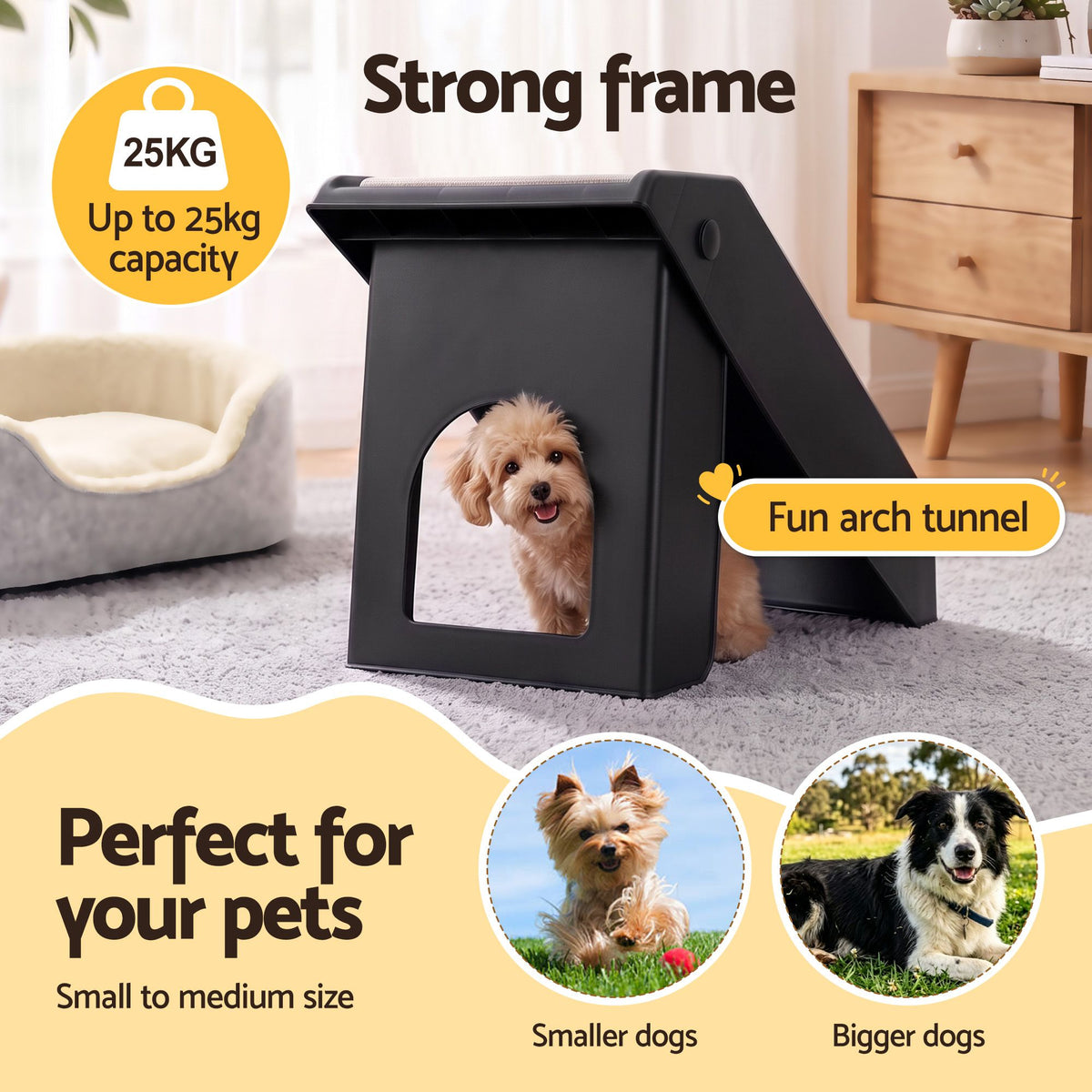 i.Pet Dog Ramp 3 Steps Pet Stairs Bed Sofa Car Foldable Portable Ladder Black