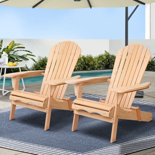 Gardeon Adirondack Wooden Outdoor Chairs Set of 2 Natural