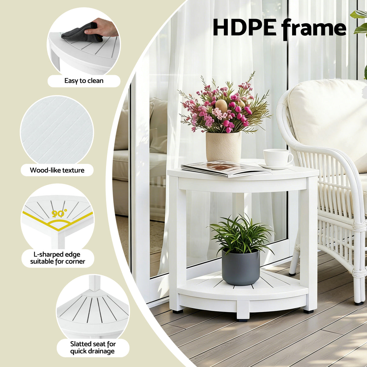 Gardeon Outdoor Coffee Side Table HDPE Desk Corner - FF-BEACH-DESK-HECOR-WH