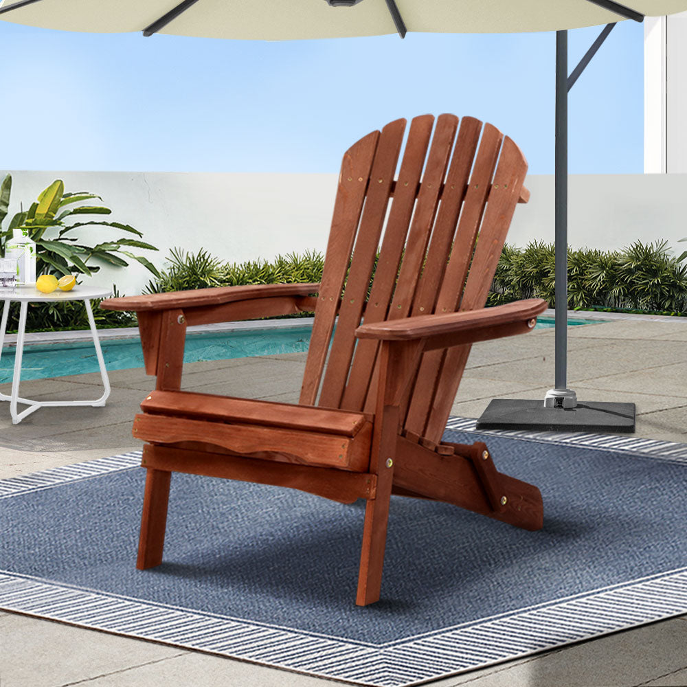 Gardeon Adirondack Outdoor Chairs Wooden Foldable Beach C - FF-BEACH-NTLCHAIR-BR