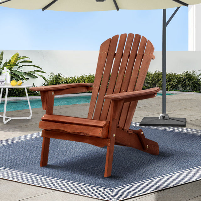 Gardeon Adirondack Outdoor Chairs Foldable Beach Chair Patio Furniture Brown