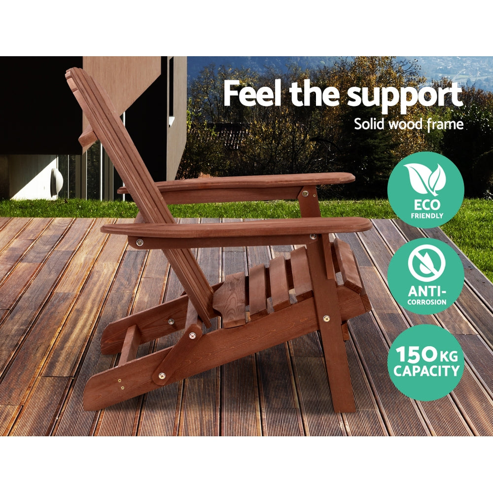Gardeon Adirondack Outdoor Chairs Wooden Foldable Beach C - FF-BEACH-NTLCHAIR-BR