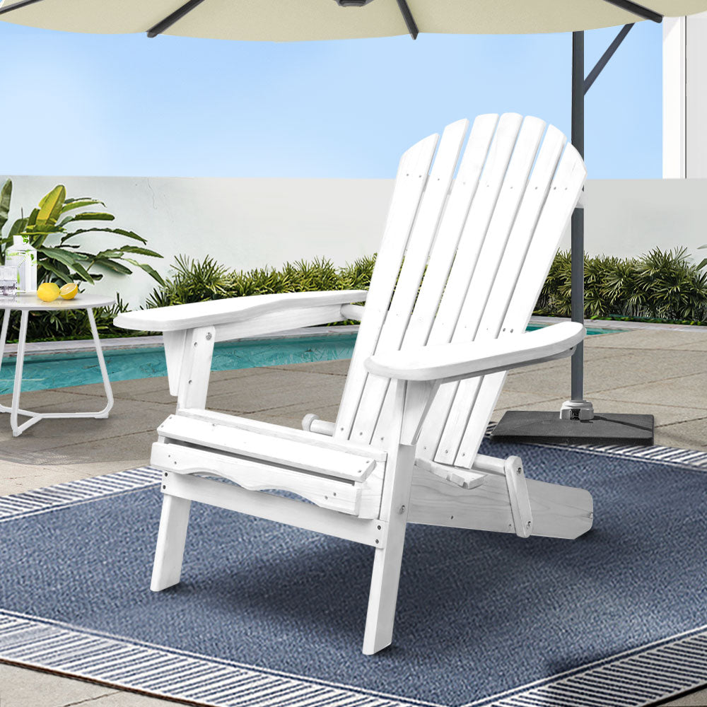 Gardeon Adirondack Outdoor Chairs Wooden Foldable Beach C - FF-BEACH-NTLCHAIR-WH