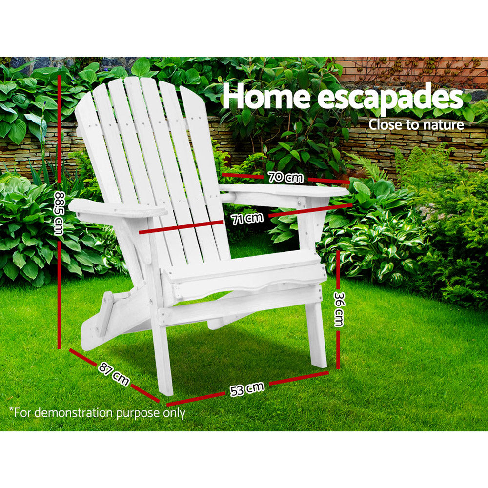 Gardeon Adirondack Outdoor Chairs Wooden Foldable Beach C - FF-BEACH-NTLCHAIR-WH