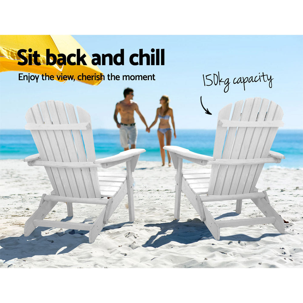 Gardeon Adirondack Outdoor Chairs Wooden Foldable Beach C - FF-BEACH-NTLCHAIR-WH