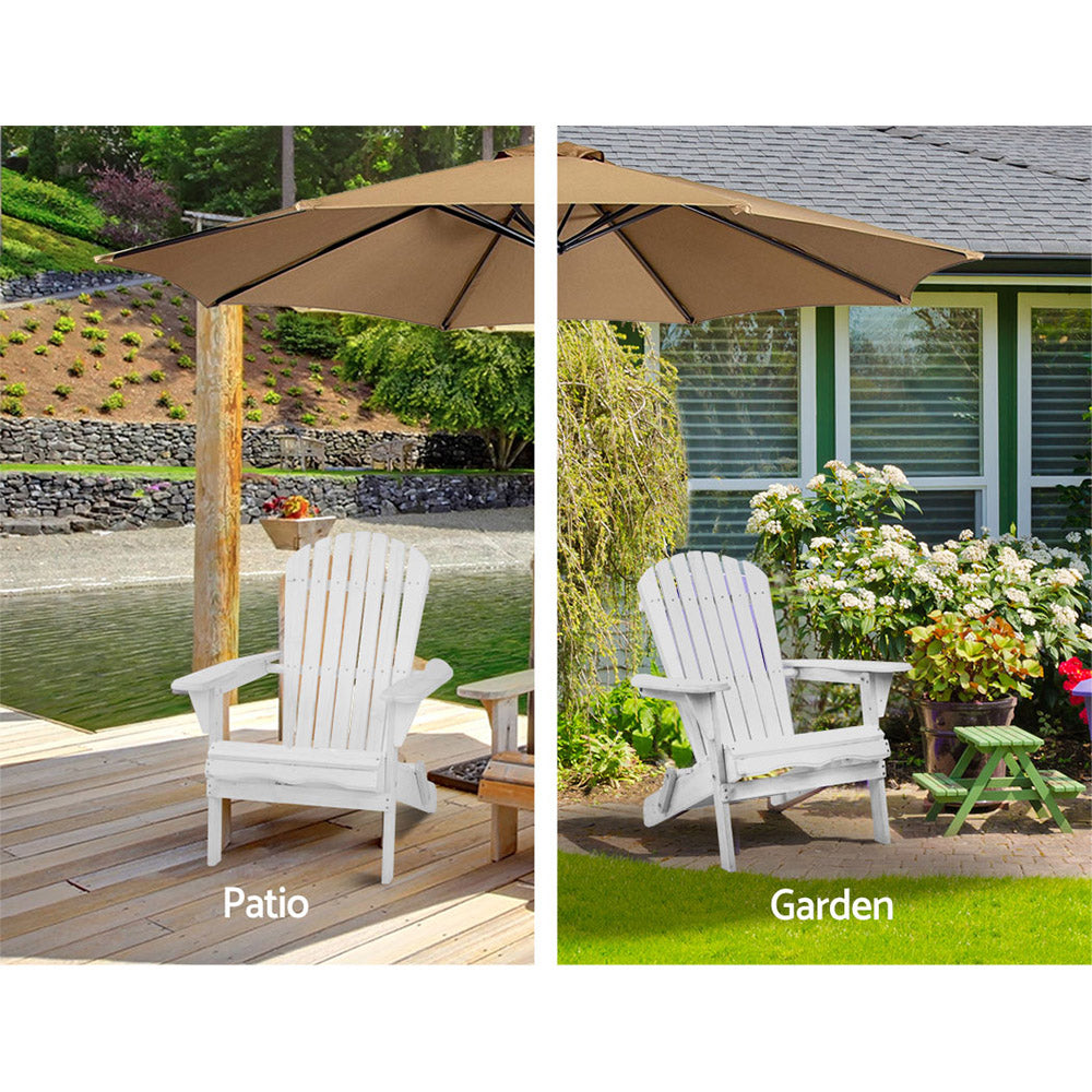 Gardeon Adirondack Outdoor Chairs Wooden Foldable Beach C - FF-BEACH-NTLCHAIR-WH