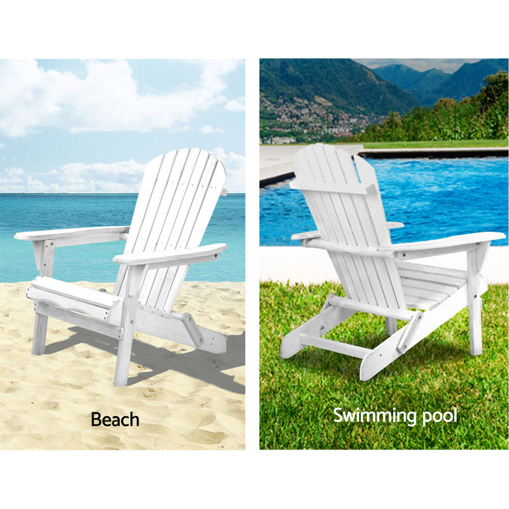 Gardeon Adirondack Outdoor Chairs Wooden Foldable Beach C - FF-BEACH-NTLCHAIR-WH