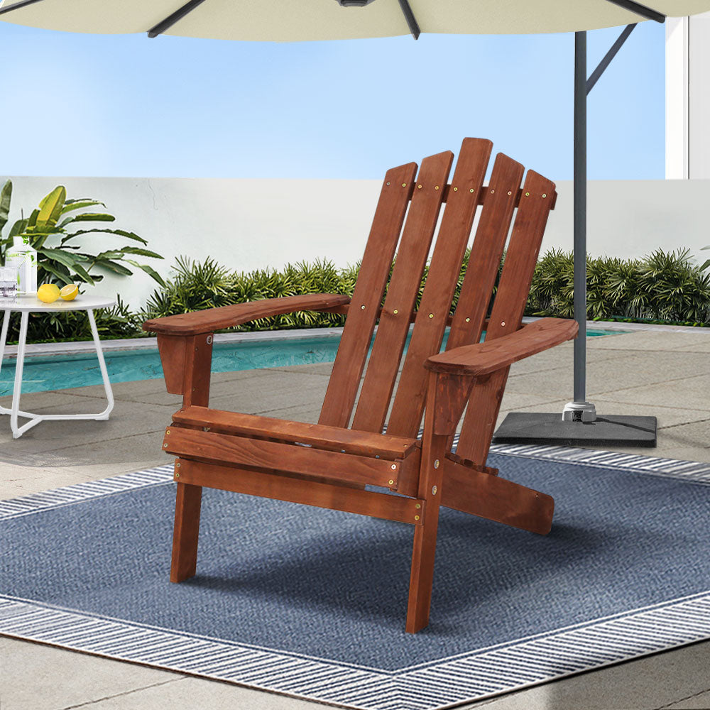 Gardeon Adirondack Outdoor Chairs Wooden Beach Chair Patio F - FF-BEACH-UF-CH-BR