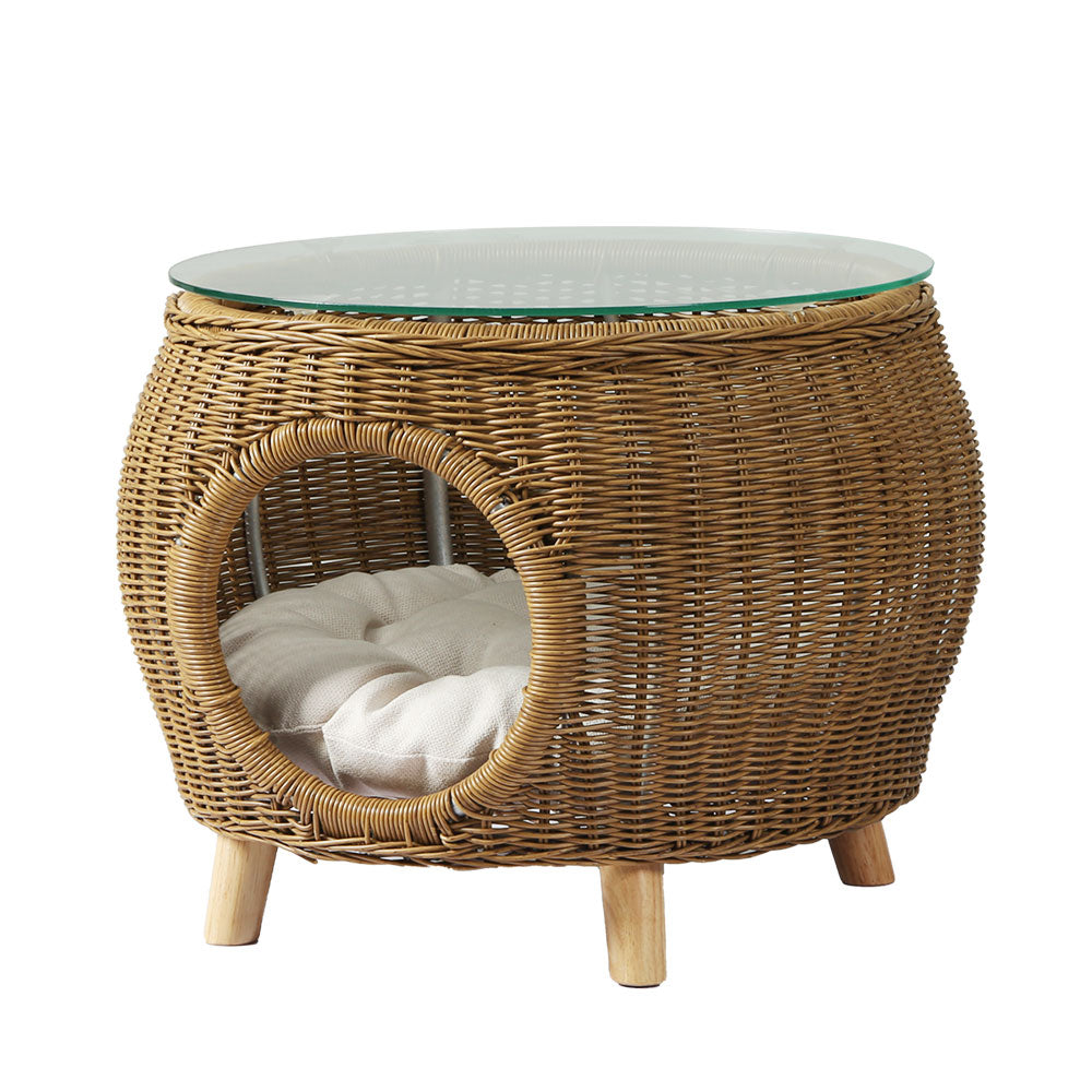 Gardeon Coffee Side Table Wicker Aluminium Desk Pet Bed - FF-COFFEE-TB-YE