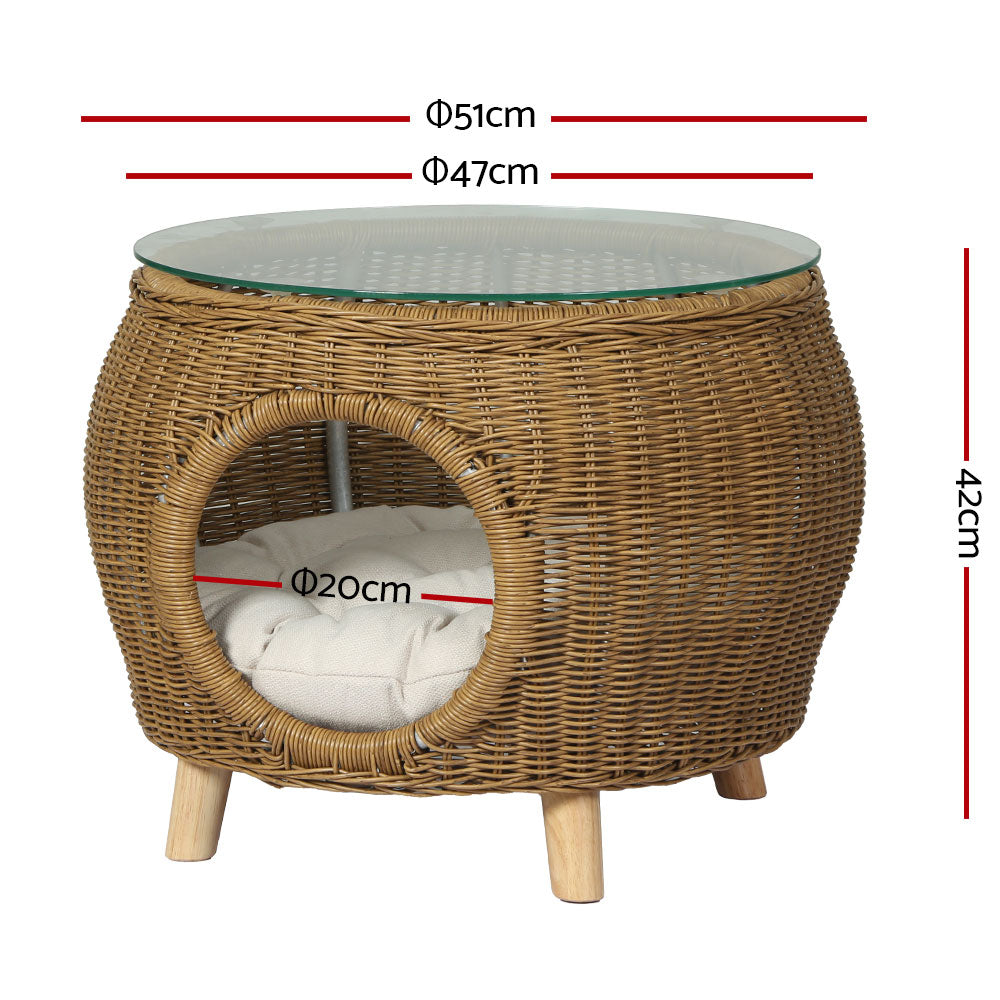 Gardeon Coffee Side Table Wicker Aluminium Desk Pet Bed - FF-COFFEE-TB-YE