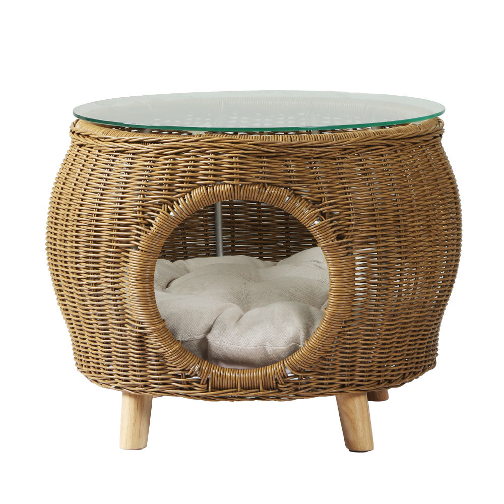 Gardeon Coffee Side Table Wicker Aluminium Desk Pet Bed - FF-COFFEE-TB-YE