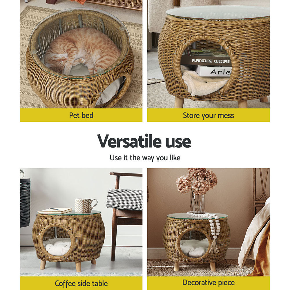 Gardeon Coffee Side Table Wicker Aluminium Desk Pet Bed - FF-COFFEE-TB-YE