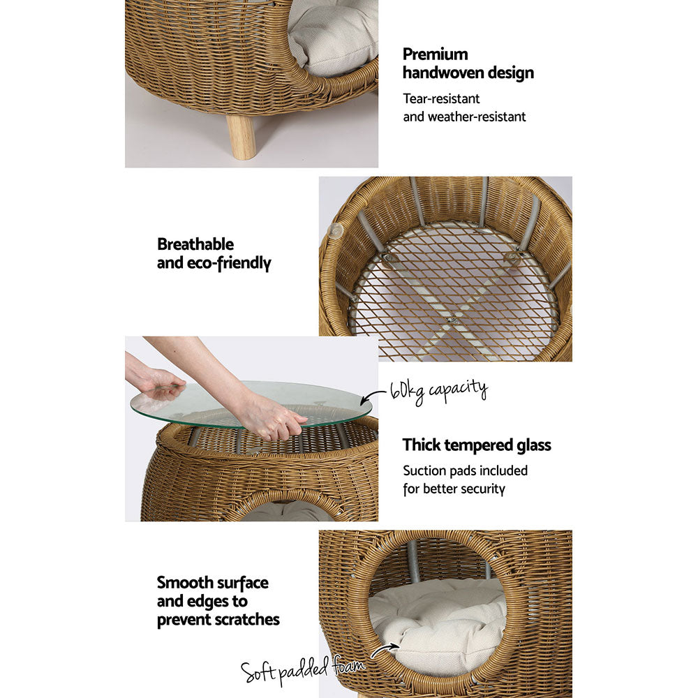 Gardeon Coffee Side Table Wicker Aluminium Desk Pet Bed - FF-COFFEE-TB-YE