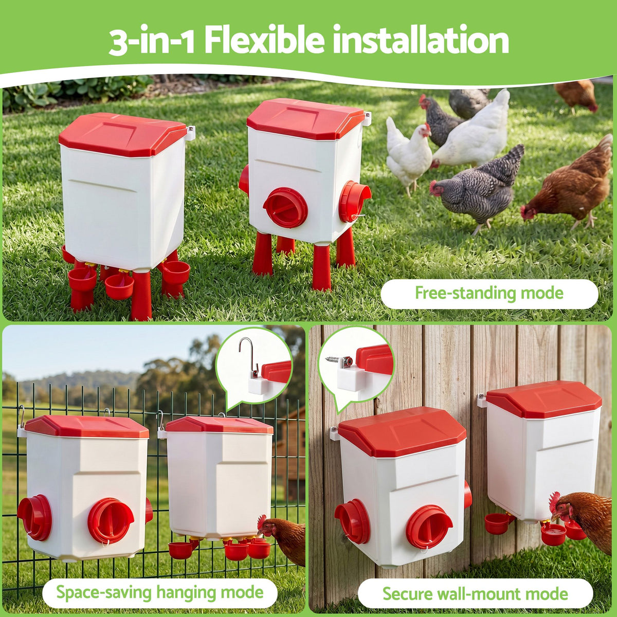 Giantz 12kg Chicken Feeder and 11L Waterer Set Large Capacity Poultry Drinker Kit