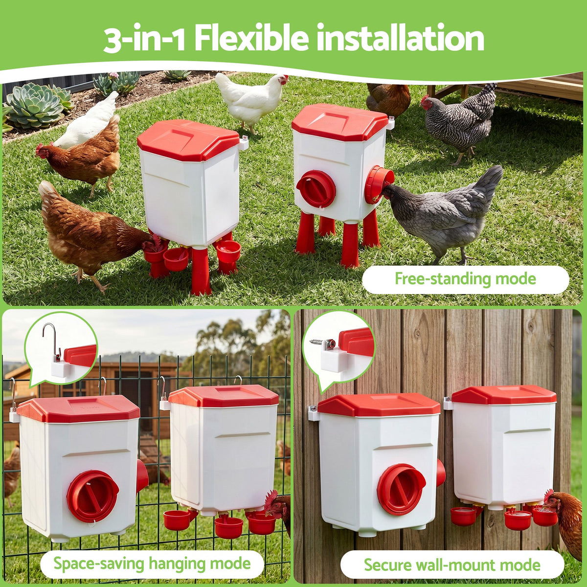 Giantz 8kg Chicken Feeder and 7L Waterer Set Large Capacity Poultry Drinker Kit