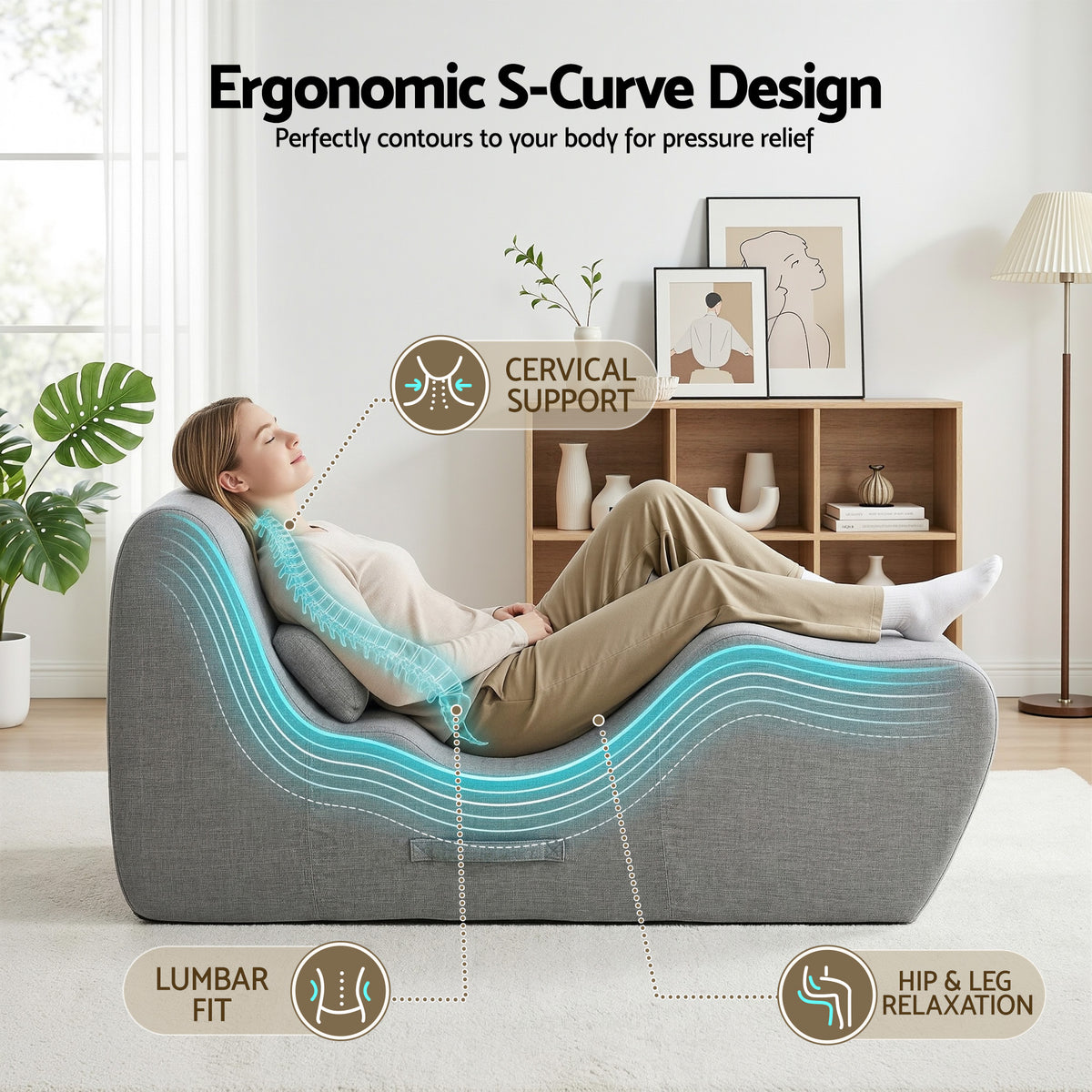 Artiss Chaise Lounge Chair Ergonomic S-Curve Floor - FLOOR-CHAISE-FOAM-DAGY