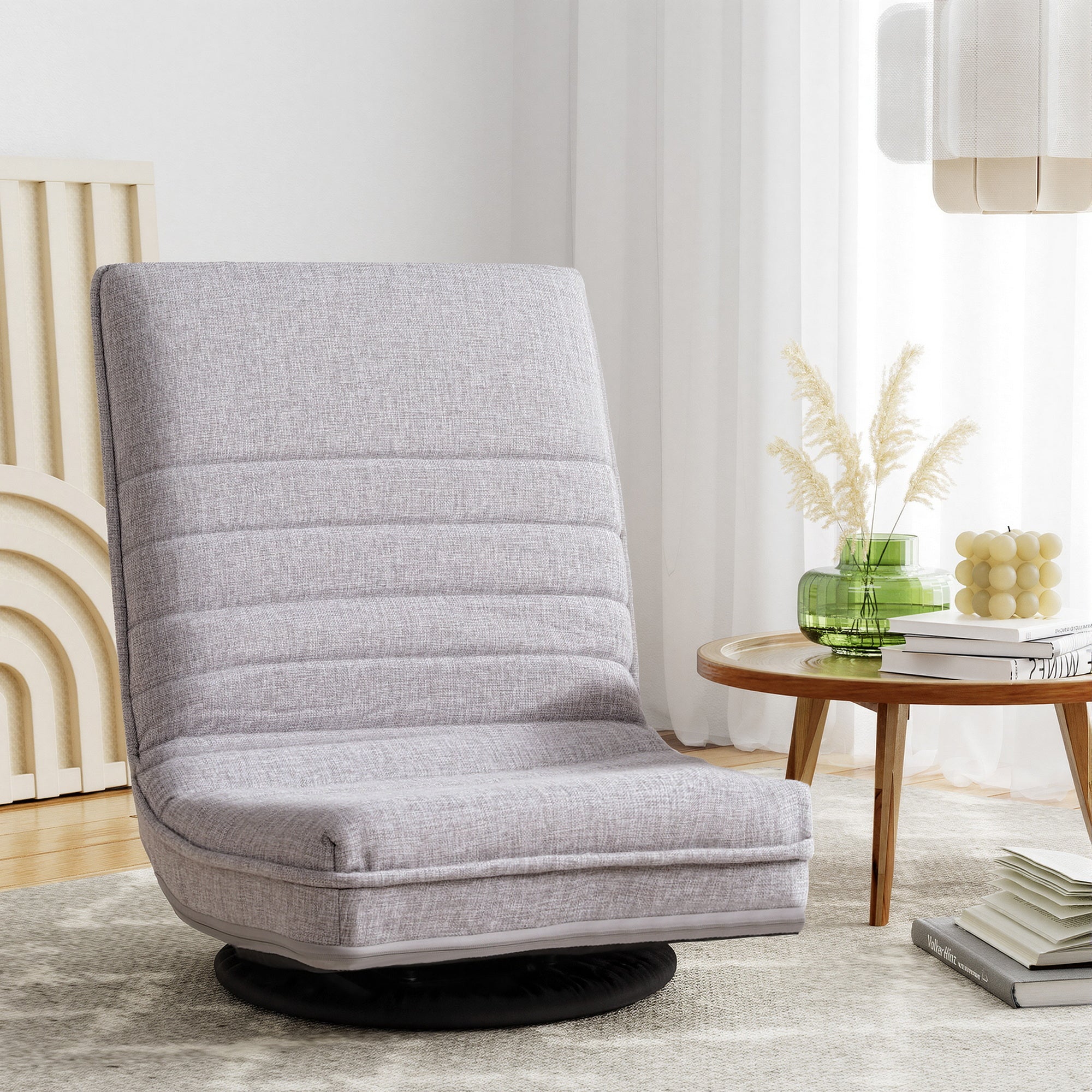 Ariss Swivel Floor Chair 360 Adjustable Foldable Lounge - FLOOR-SBL-03LIN-GY
